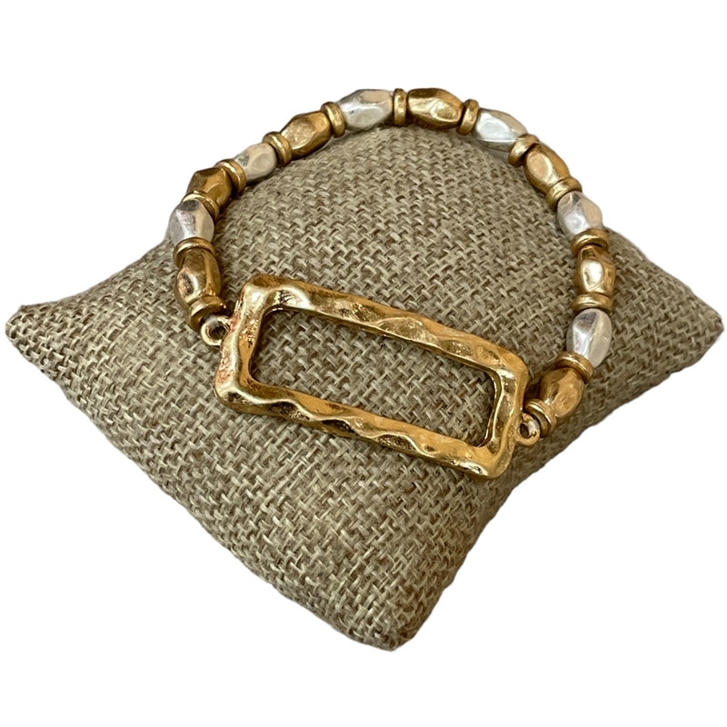 Gold & Silver Metal Bead Stretch Bracelet