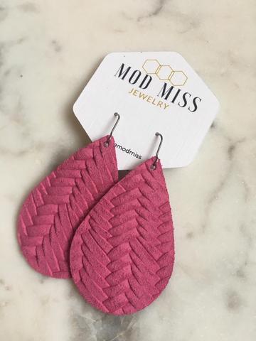 hot pink weaved leather earrings