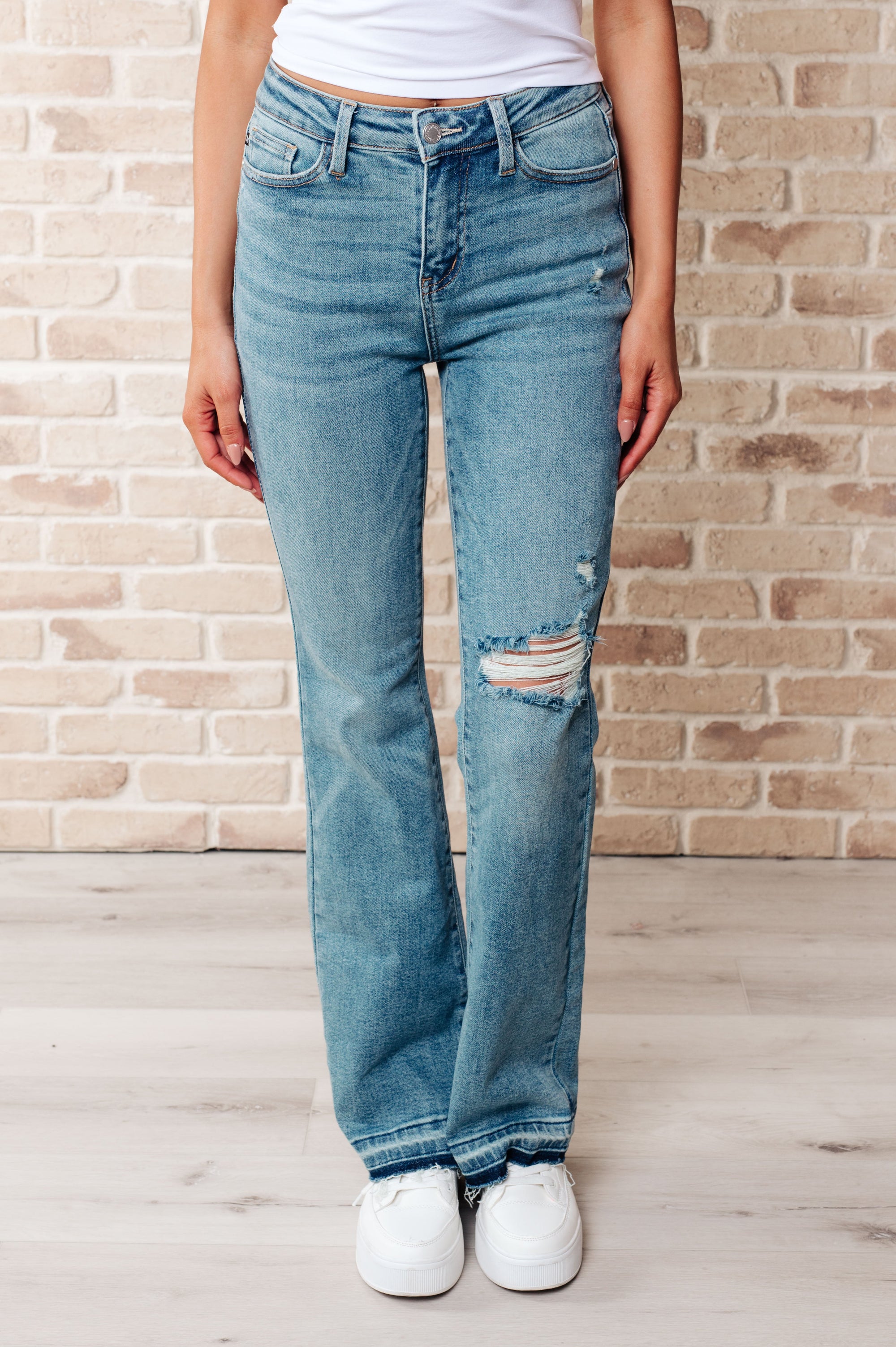 Judy Blue Isla Mid Rise Distressed Released Hem Bootcut Jeans (0-24) - STB Boutique