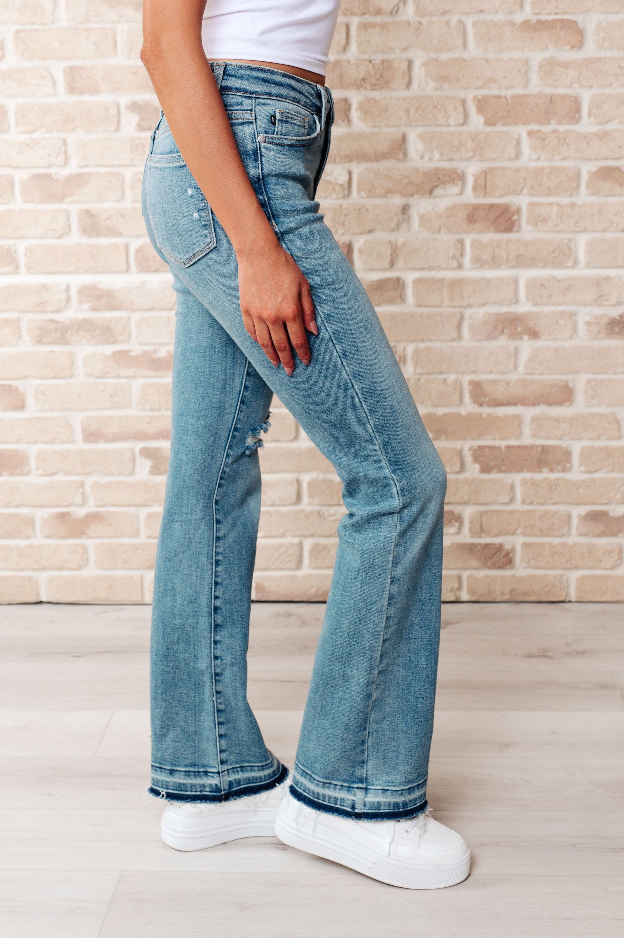 Judy Blue Isla Mid Rise Distressed Released Hem Bootcut Jeans (0-24) - STB Boutique