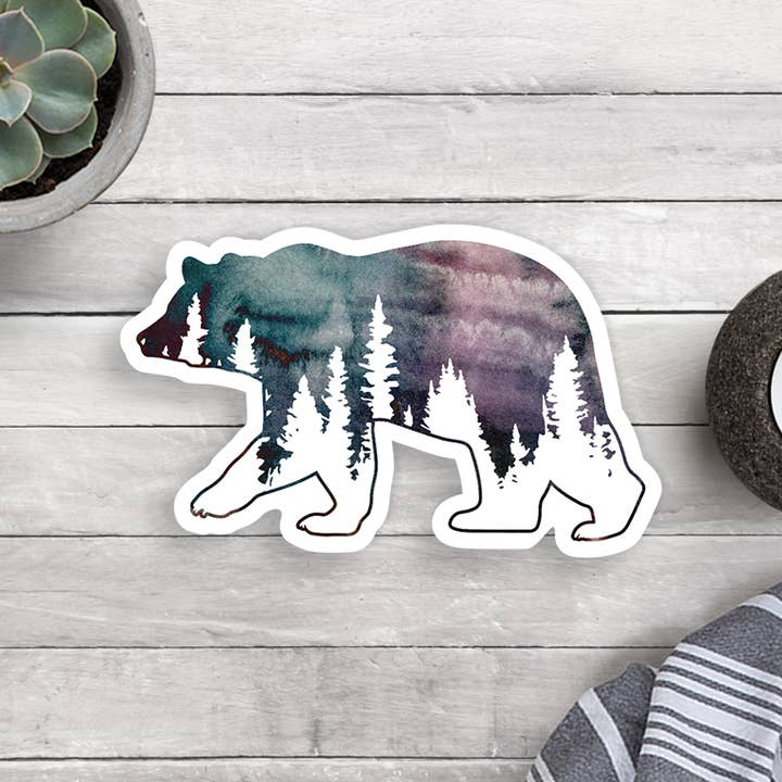 Bear Tree Watercolor Sticker