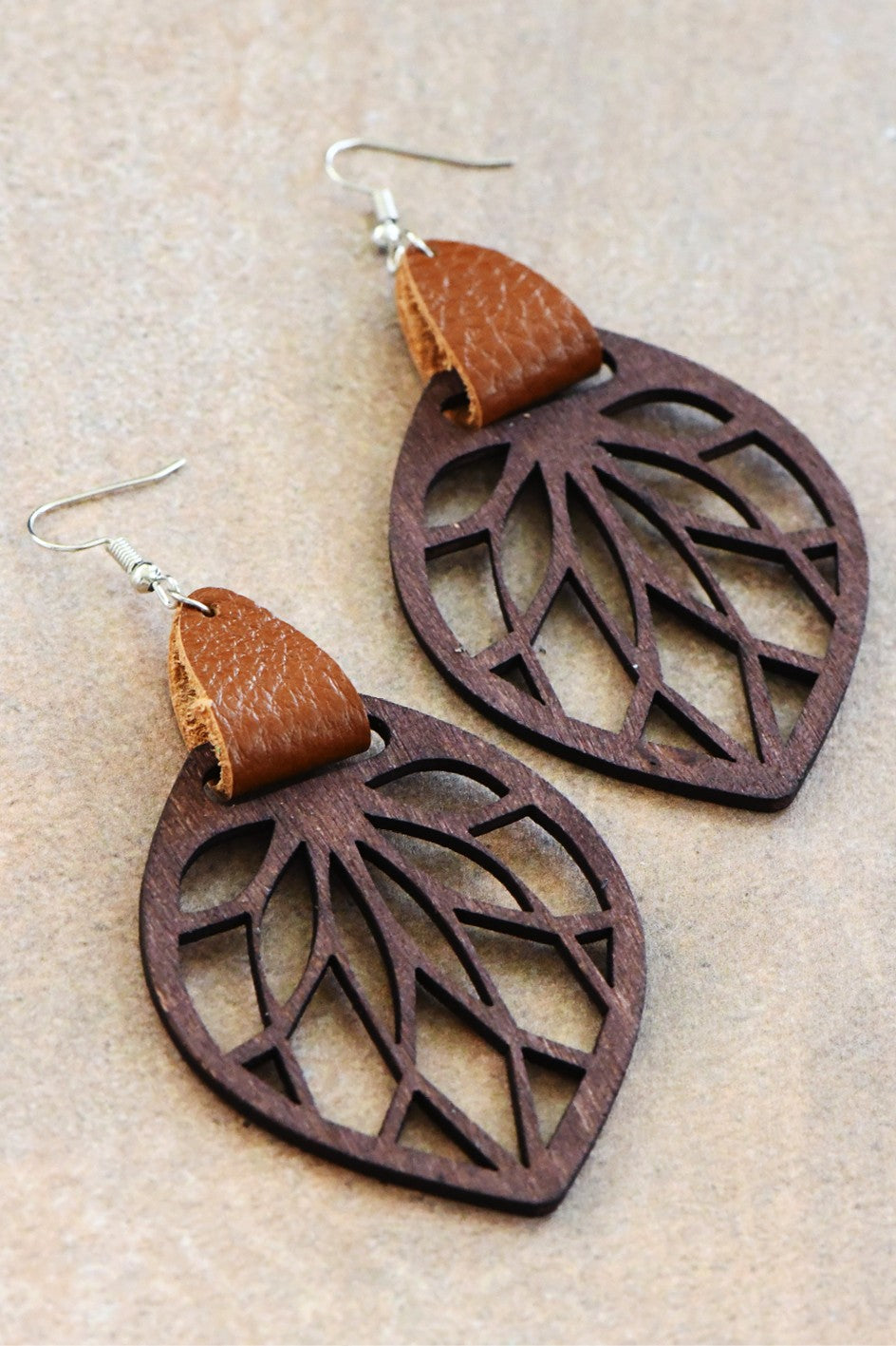 Boho Filigree Leaf Wood Earrings