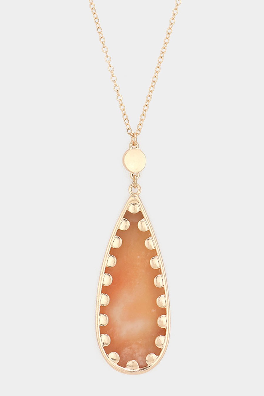 Gold Peach Long Teardrop Pendant Necklace