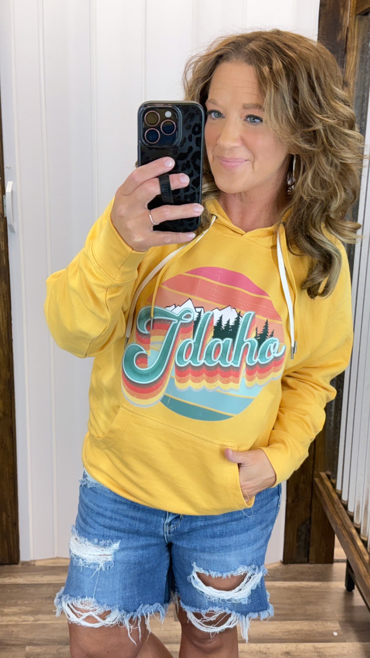 Retro Layered Idaho Yellow Hoodie (Unisex SM-2X)