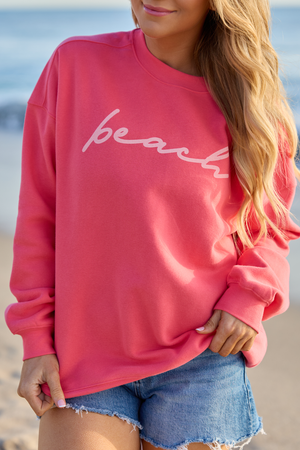 Beach Script Light Red Graphic Sweatshirt - STB Boutique