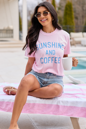 Sunshine And Coffee Light Pink Graphic Tee - STB Boutique