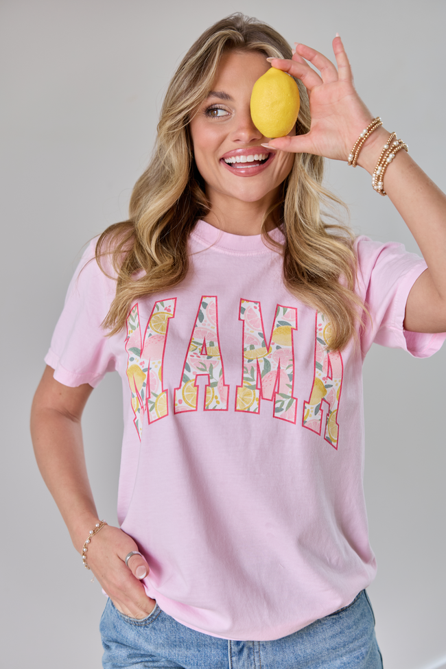 Mama Block Lemons Print Light Pink Graphic Tee - STB Boutique