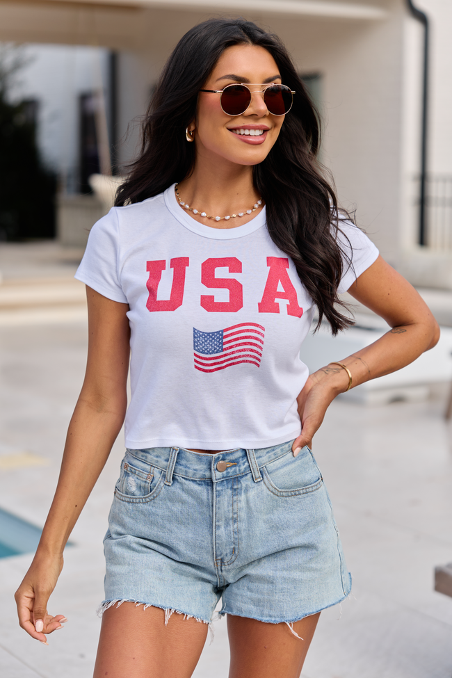 USA Block Flag White Baby Graphic Tee - STB Boutique