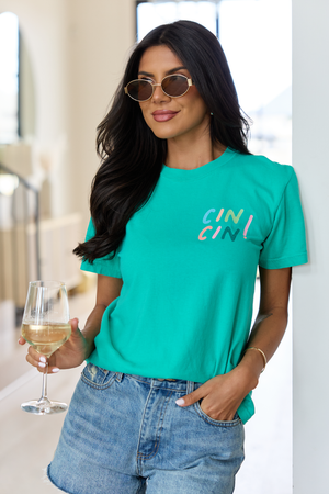 Cin Cin! Green Graphic Tee - STB Boutique
