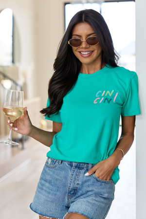 Cin Cin! Green Graphic Tee - STB Boutique