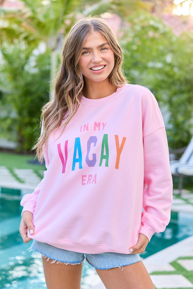 In My Vacay Era Light Pink Graphic Sweatshirt - STB Boutique