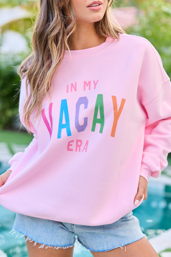 In My Vacay Era Light Pink Graphic Sweatshirt - STB Boutique