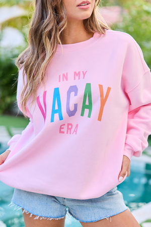 In My Vacay Era Light Pink Graphic Sweatshirt - STB Boutique