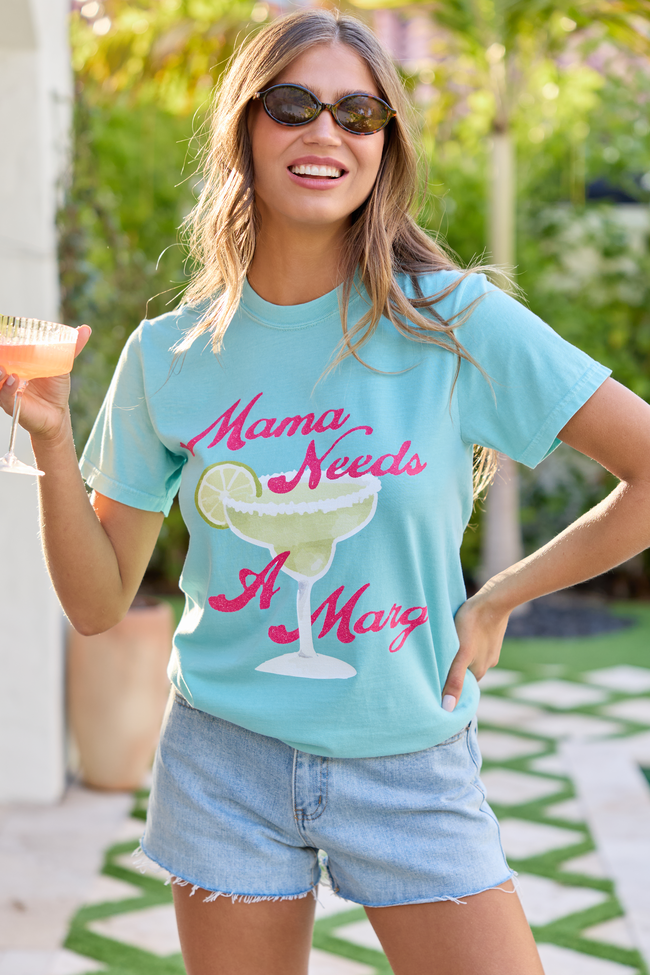 Mama Needs A Marg Mint Blue Graphic Tee - STB Boutique