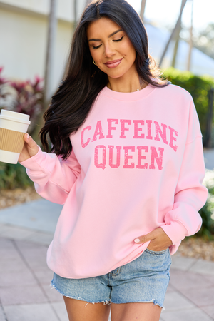 Caffeine Queen Light Pink Graphic Sweatshirt - STB Boutique