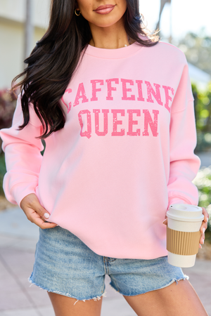 Caffeine Queen Light Pink Graphic Sweatshirt - STB Boutique