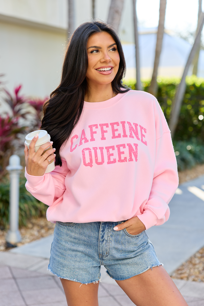 Caffeine Queen Light Pink Graphic Sweatshirt - STB Boutique