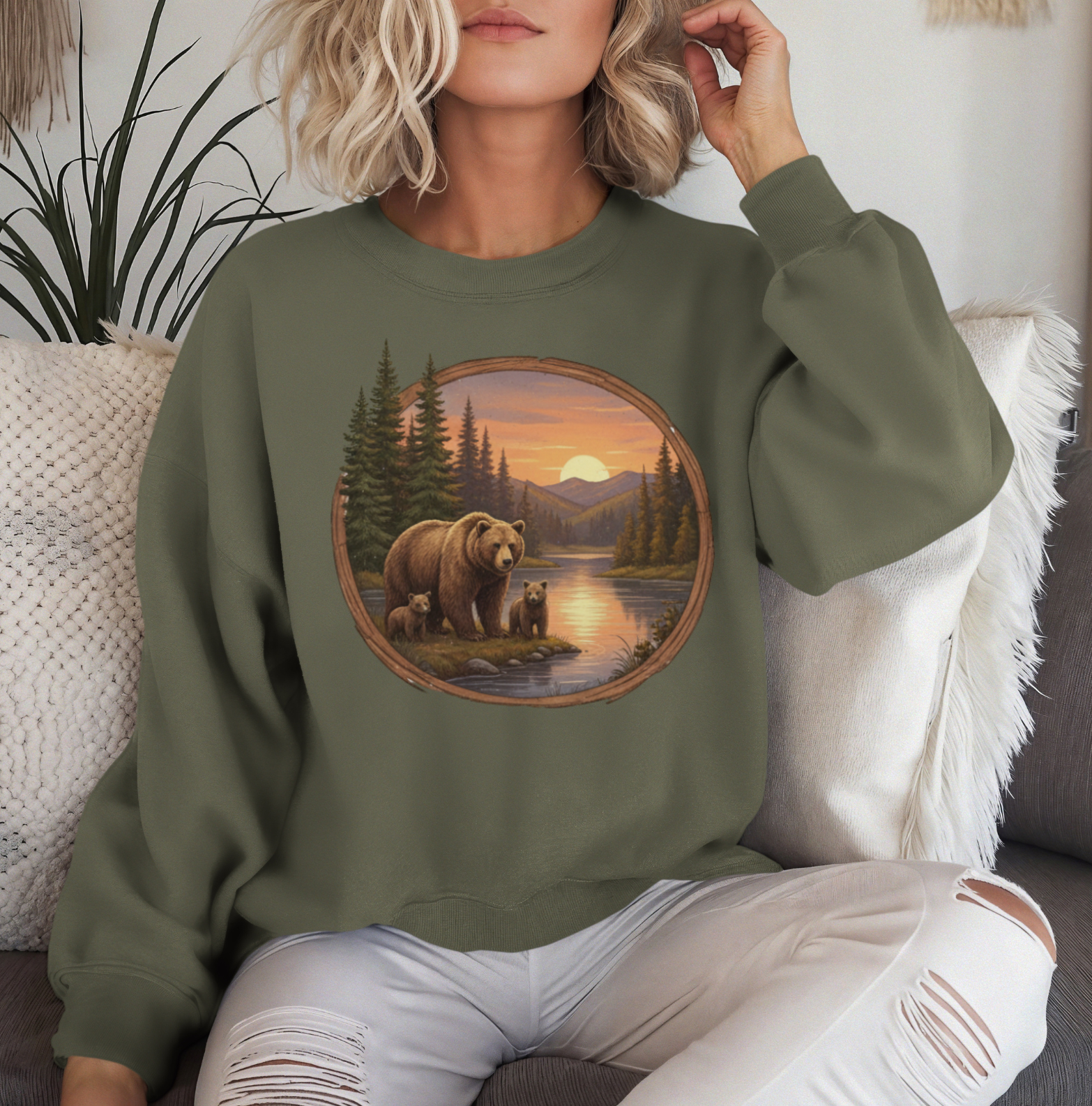 Retro Bear at Sunset Crewneck Sweatshirt - 4 Colors