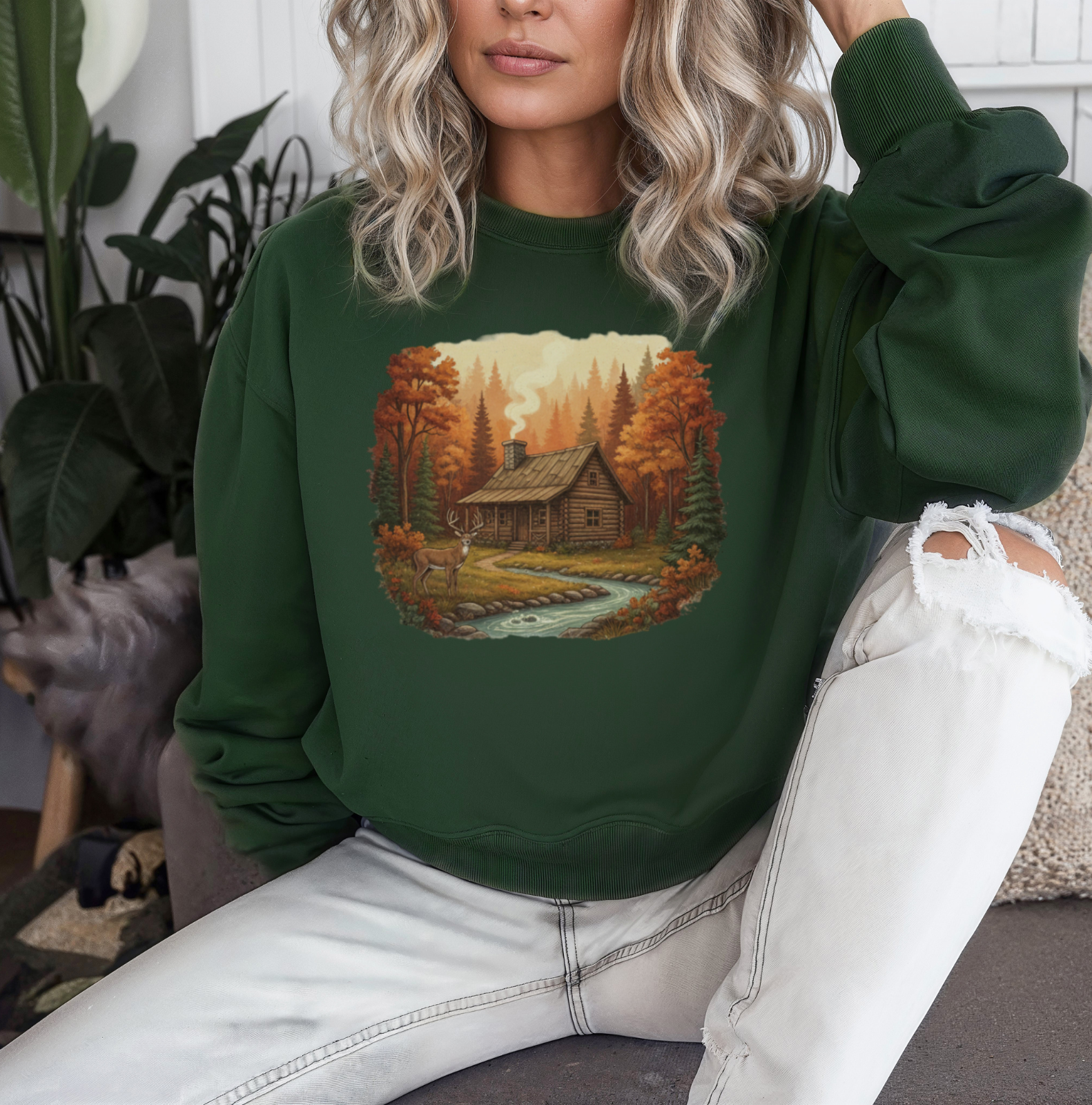 Retro Deer Cabin Crewneck Sweatshirt - 3 Colors