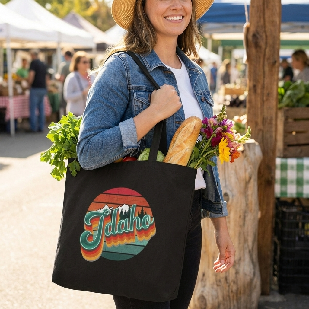 Retro Idaho Striped Canvas Tote Bag