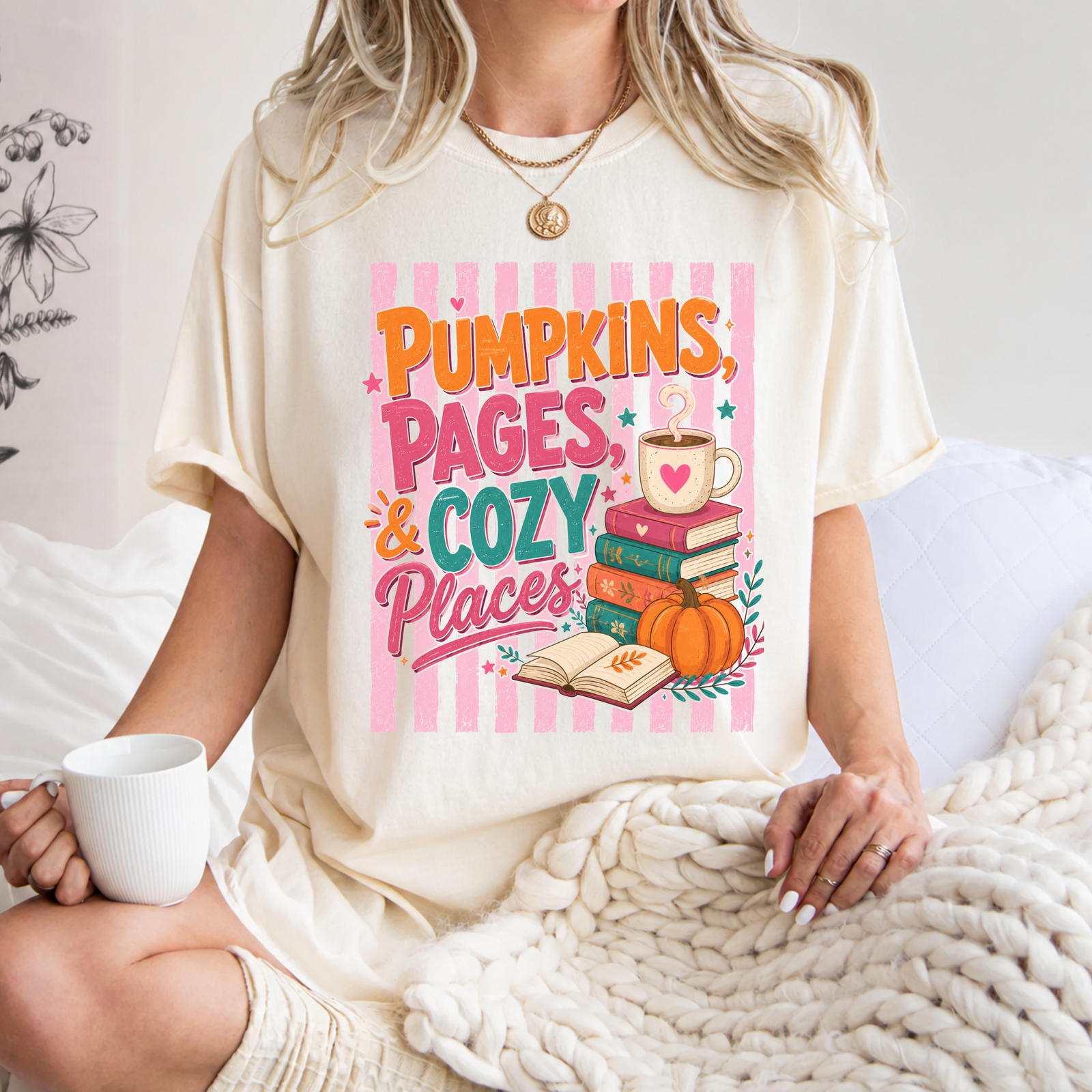Pumpkins Pages & Cozy Places Stripes Tee - 4 Colors - STB Boutique