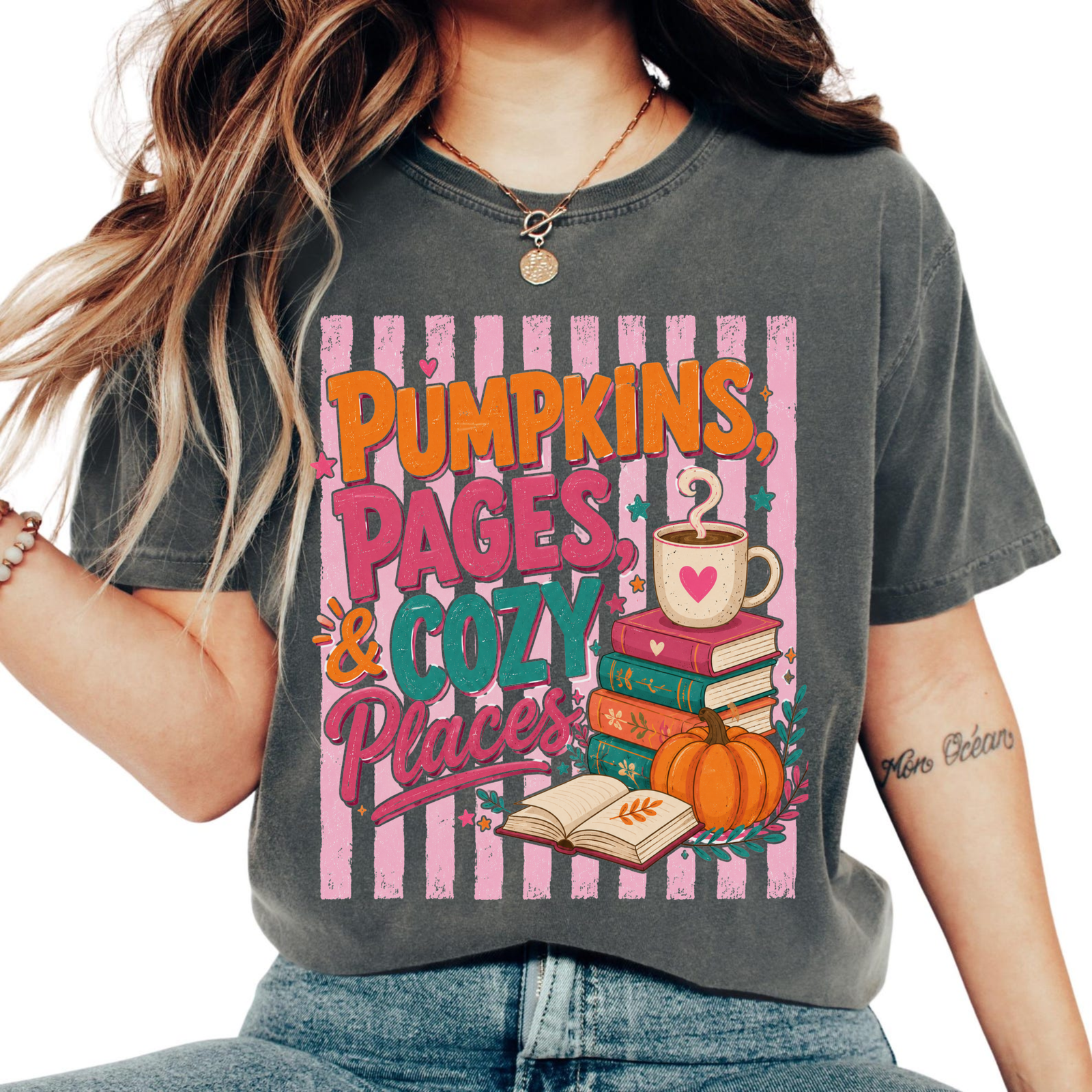 Pumpkins Pages & Cozy Places Stripes Tee - 4 Colors - STB Boutique