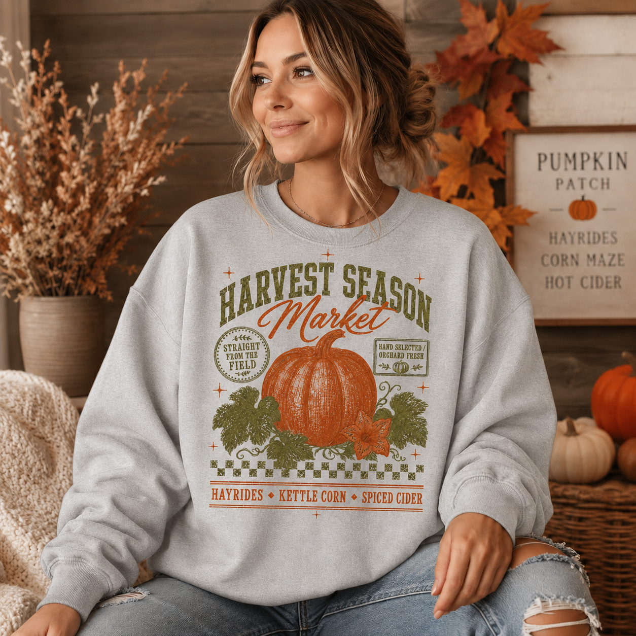 Harvest Season Market Crewneck Sweatshirt - 3 Colors - STB Boutique