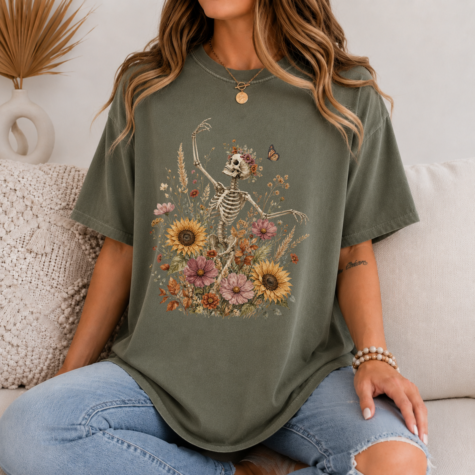 Boho Floral Skeleton Tee - 6 Colors