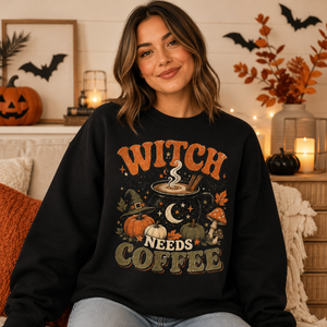 Witch Needs Coffee Crewneck Sweatshirt - 3 Colors