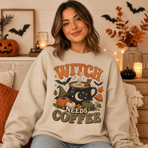Witch Needs Coffee Crewneck Sweatshirt - 3 Colors
