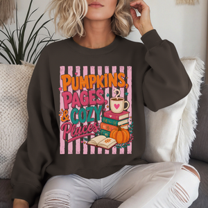 Pumpkins Pages & Cozy Places Stripes Crewneck Sweatshirt - 4 Colors
