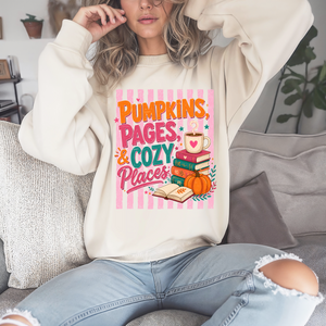 Pumpkins Pages & Cozy Places Stripes Crewneck Sweatshirt - 4 Colors
