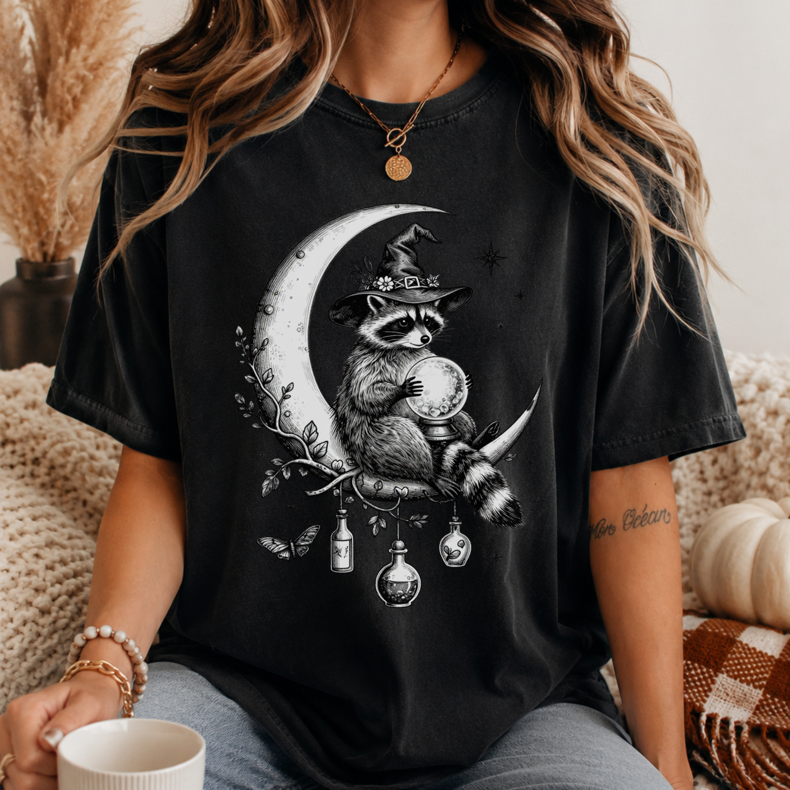 Witchy Raccoon Moon Tee - 2 Colors