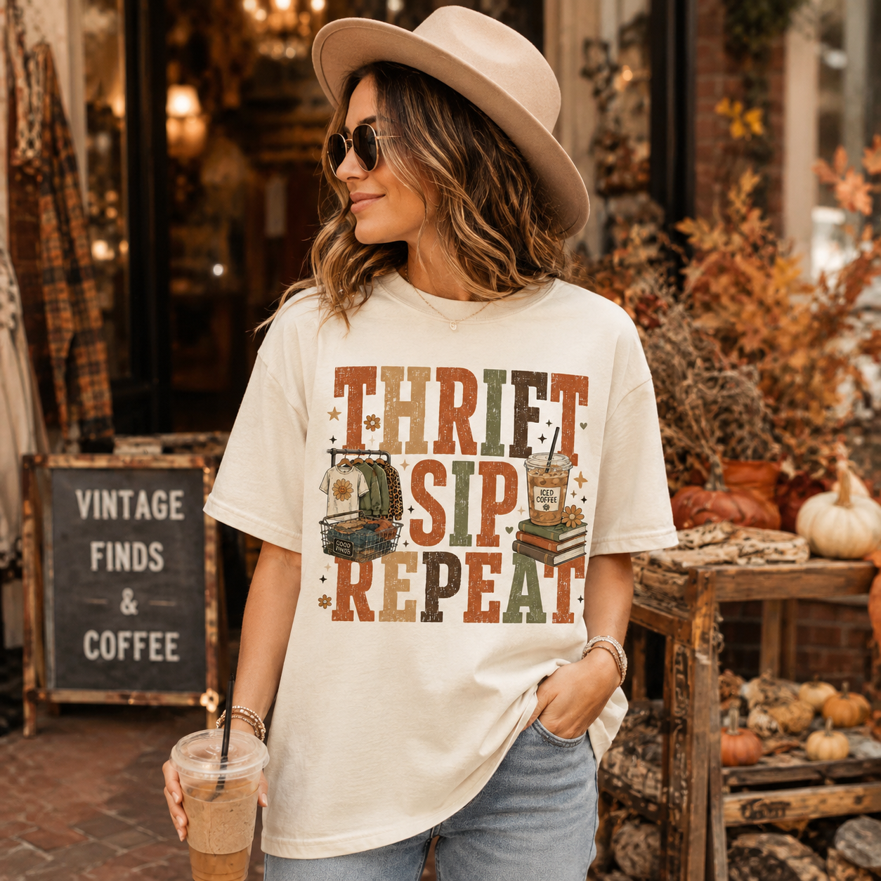 Thrift Sip Repeat Tee - 4 Colors - STB Boutique