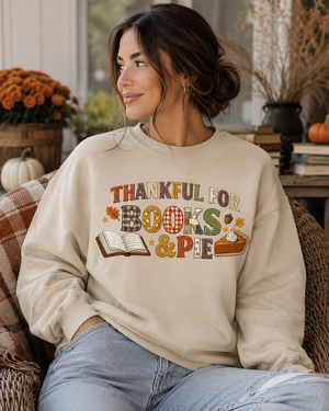Thankful for Books and Pie Crewneck Sweatshirt - 4 Colors