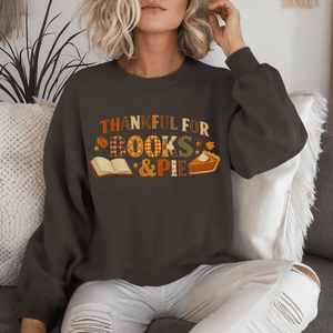 Thankful for Books and Pie Crewneck Sweatshirt - 4 Colors