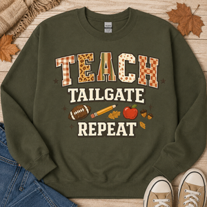Teach Tailgate Repeat Football Crewneck Sweatshirt - 4 Colors