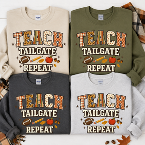 Teach Tailgate Repeat Football Crewneck Sweatshirt - 4 Colors