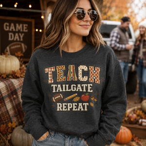 Teach Tailgate Repeat Football Crewneck Sweatshirt - 4 Colors