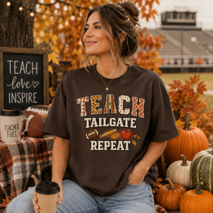Teach Tailgate Repeat Football Tee - 4 Colors