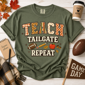 Teach Tailgate Repeat Football Tee - 4 Colors