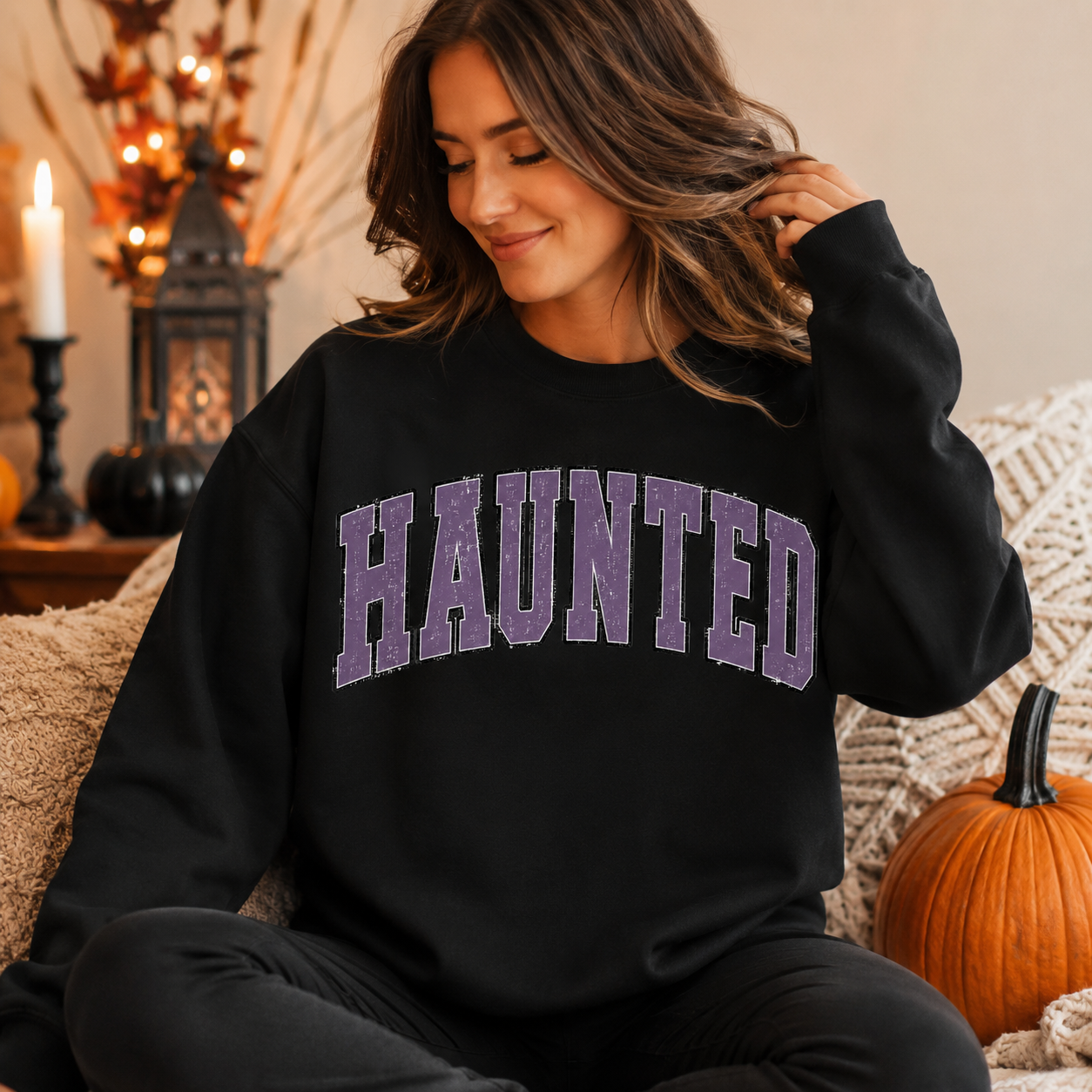 Distressed Haunted Crewneck Sweatshirt - 4 Colors
