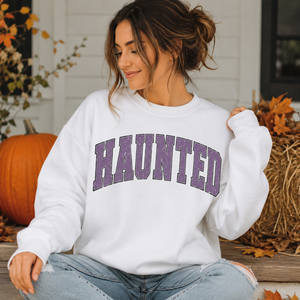 Distressed Haunted Crewneck Sweatshirt - 4 Colors