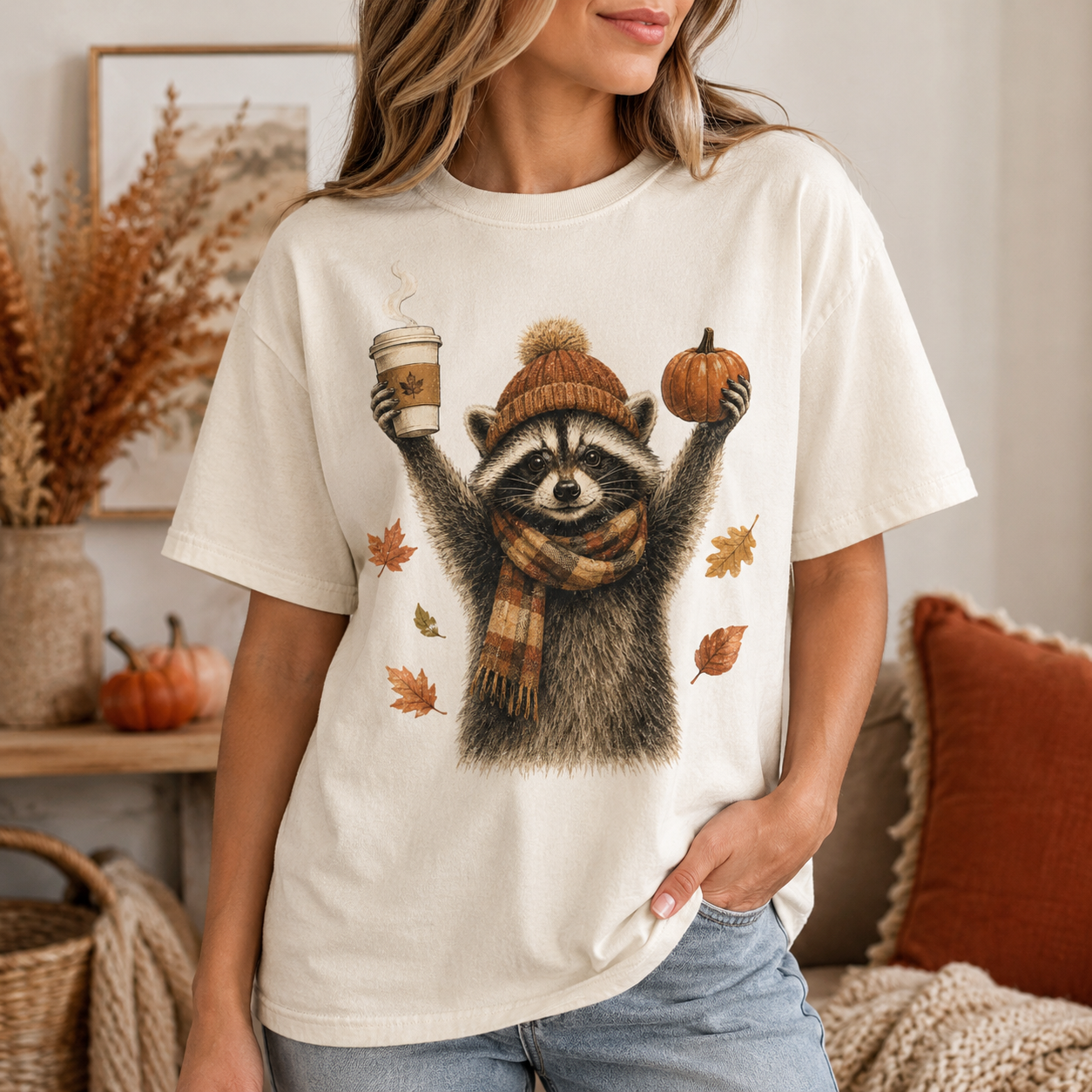Fall Raccoon Tee - 3 Colors
