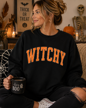 Distressed Orange Witchy Crewneck Sweatshirt - 4 Colors