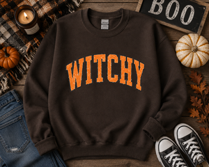Distressed Orange Witchy Crewneck Sweatshirt - 4 Colors