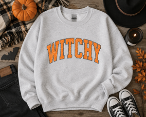 Distressed Orange Witchy Crewneck Sweatshirt - 4 Colors
