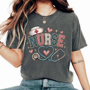 Nurse Leopard Glitter Tee - 4 Colors