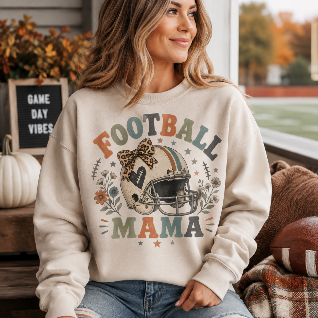 Football Mama Sweatshirt, Football Mom Game Day Crewneck, Retro Football Sweatshirt, Leopard Bow Football Mom Gift