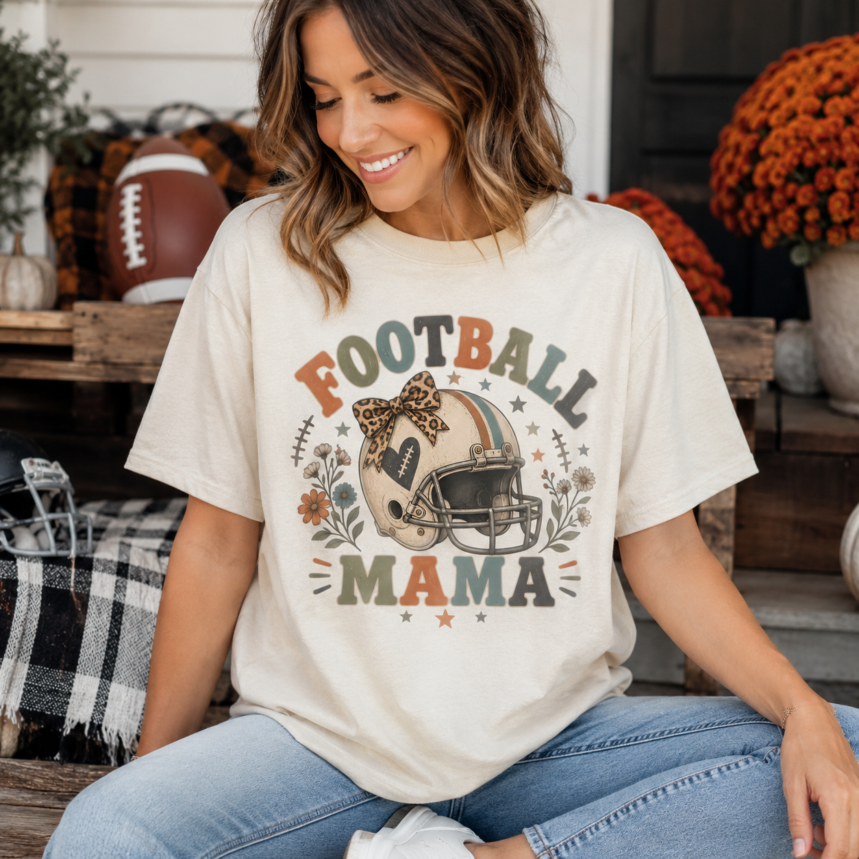 Football Mama Shirt, Football Mom Game Day Tee, Retro Football Shirt, Leopard Bow Football Mom, Comfort Colors Tee